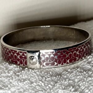 Coach Bangle Bracelet - Silver and Burgundy Signature C